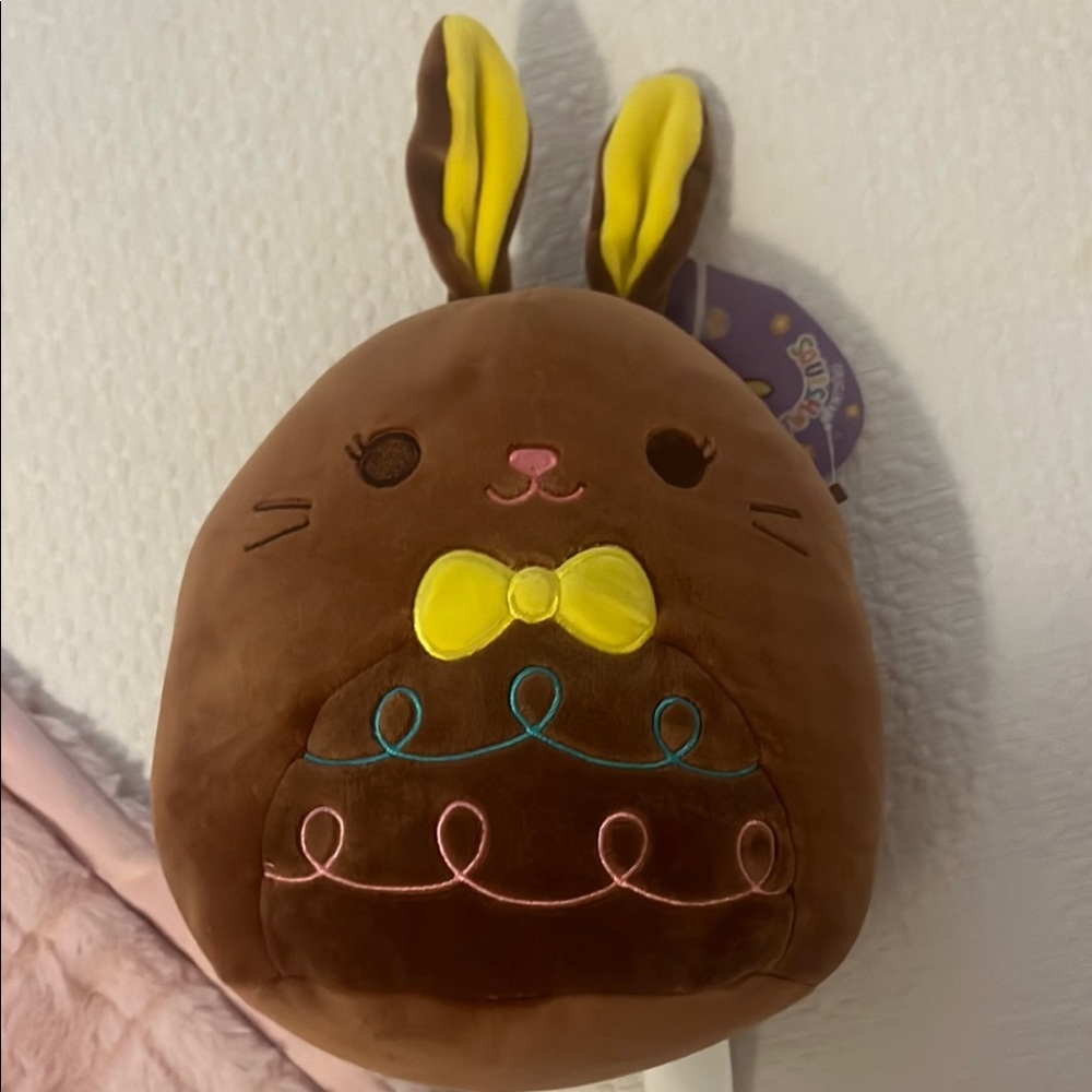 Easter Squishmallows Brown Bunny Plush with Yellow Ears